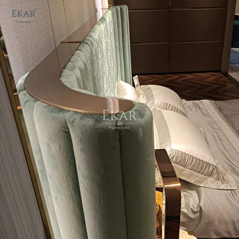 New design Champagne Gold King Size Luxury Bed - Modern designer bed with Wide Screen Headboard