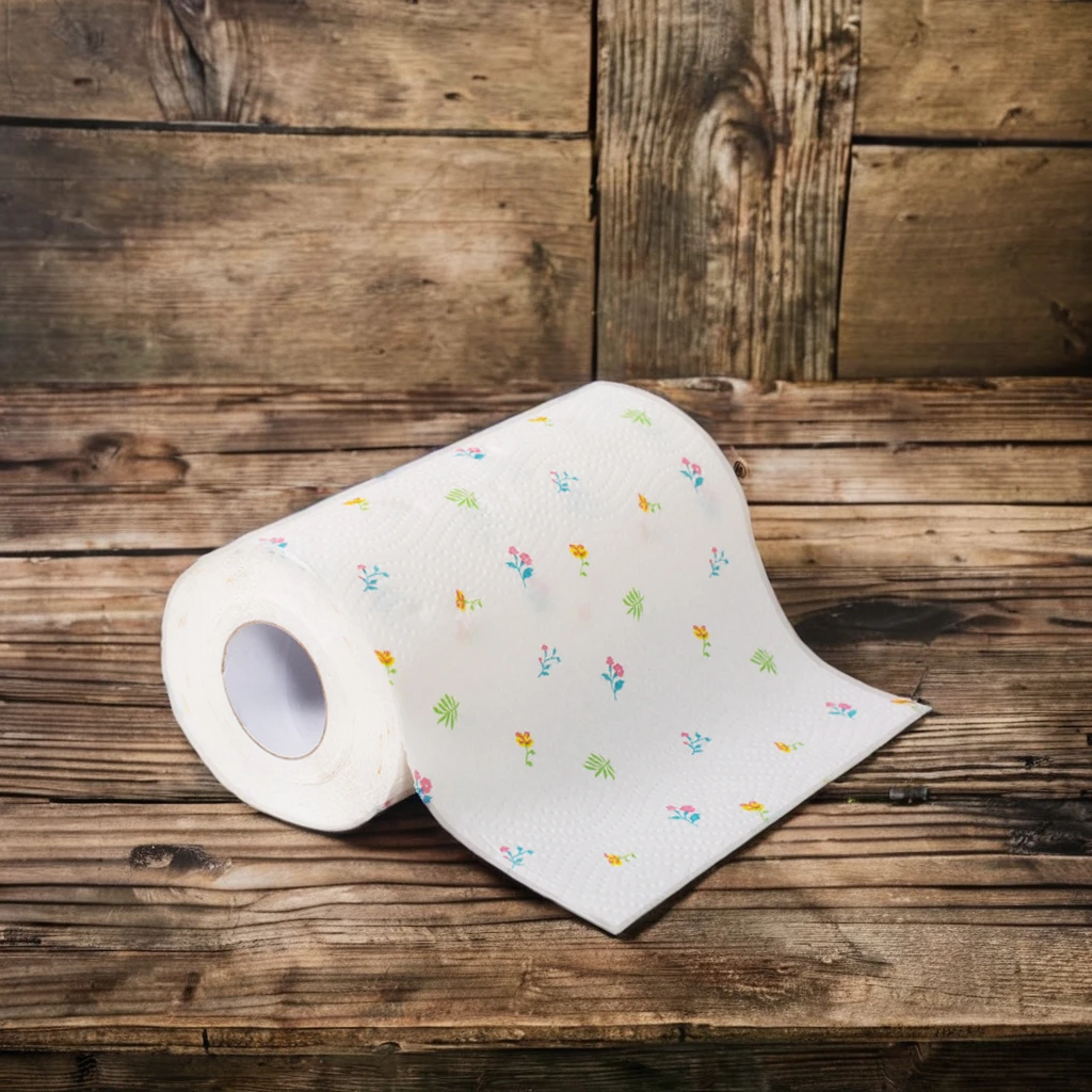 Wholesale Ultra Soft Disposable Kitchen Paper Towel Roll Custom Logo Printed Pattern 2-Ply Virgin Wood Pulp Layer