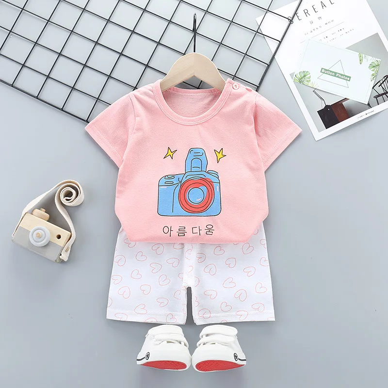 12 designs Girls and boys Clothes sets Cotton children clothes baby Short sleeve shorts suit Kids clothes