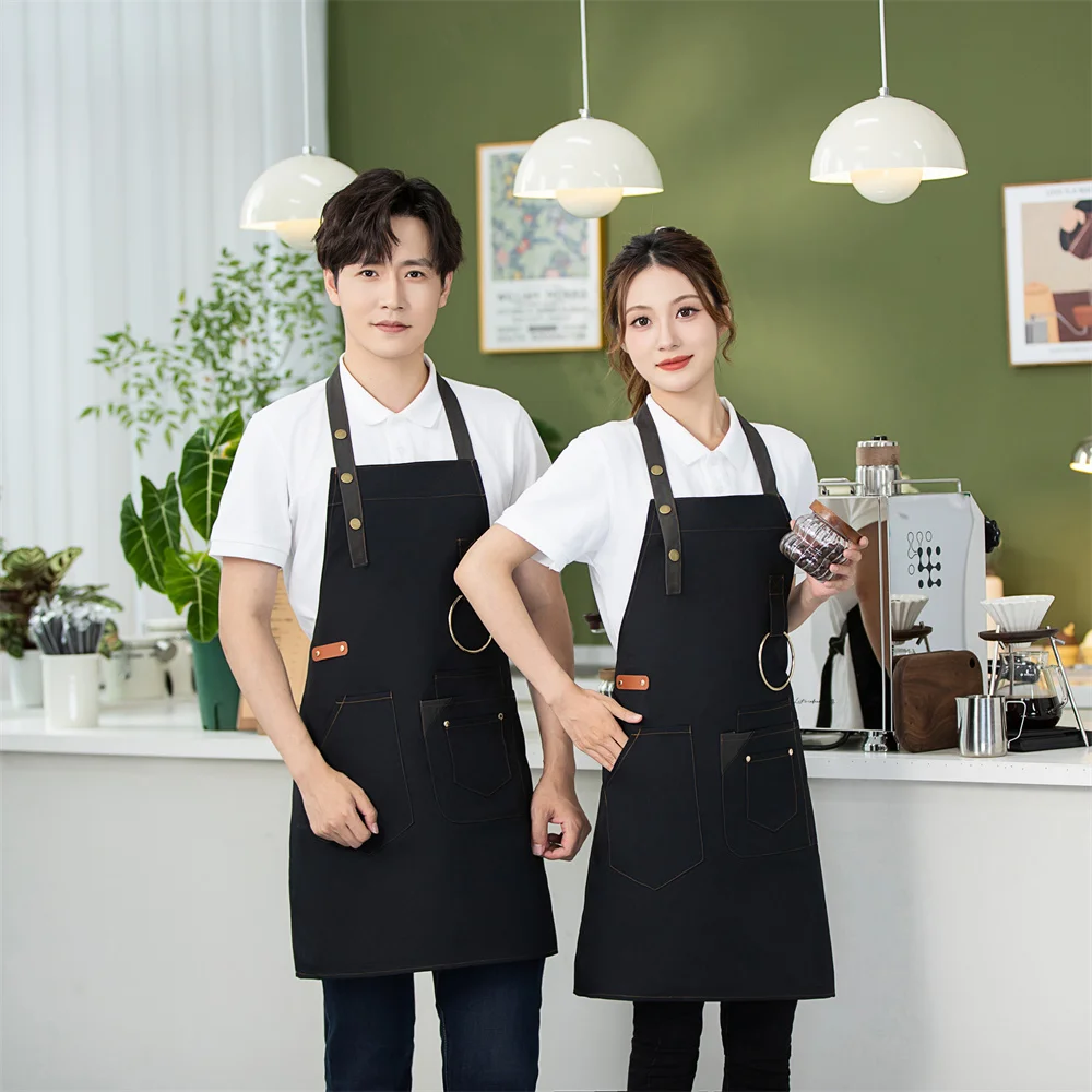 Promotional 100% cotton canvas Kitchen Apron with Pocket for BBQ Cooking leather cooking apron