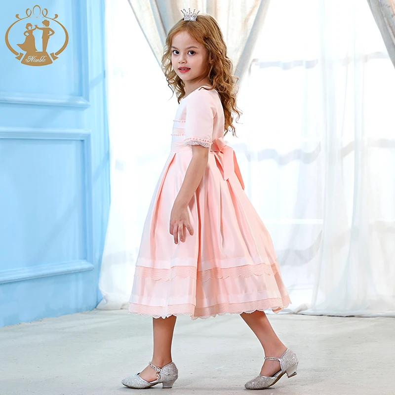 Nimble New Design 2020 Formal Orange Pink Evening Dress Girl Embroidered Beautiful Tuxedo Flower Dress With Beaded