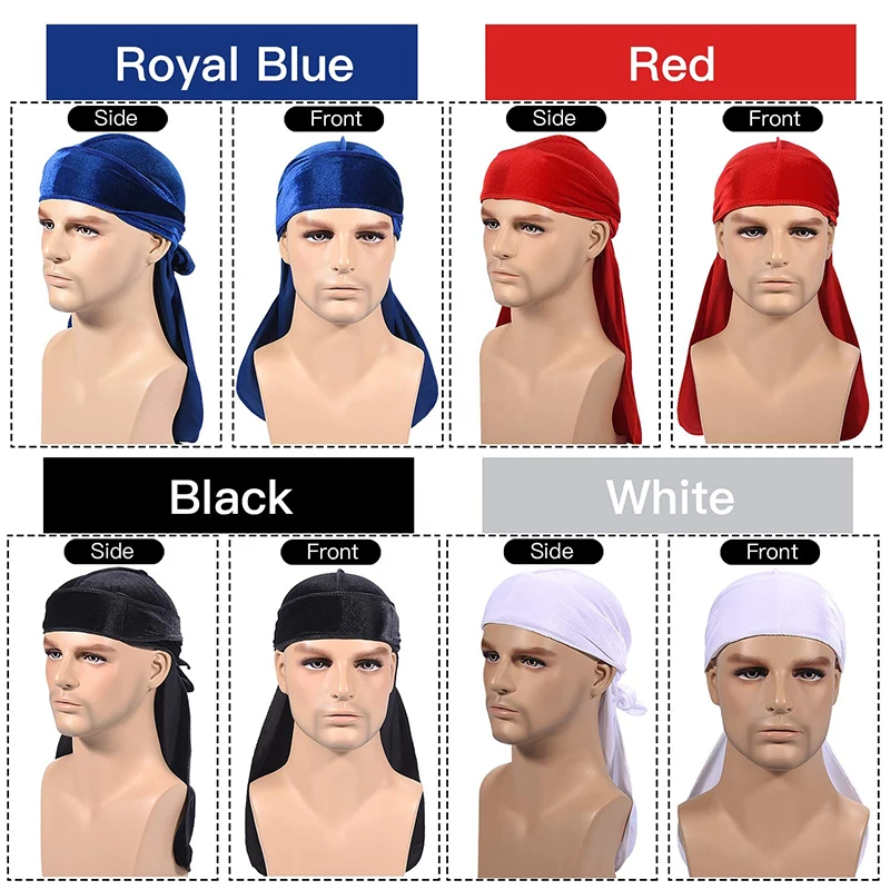 XM Designer Headbands And Bonnets Velvet Durags For Men Stretch Headwraps Crushed Waves Doo Rag
