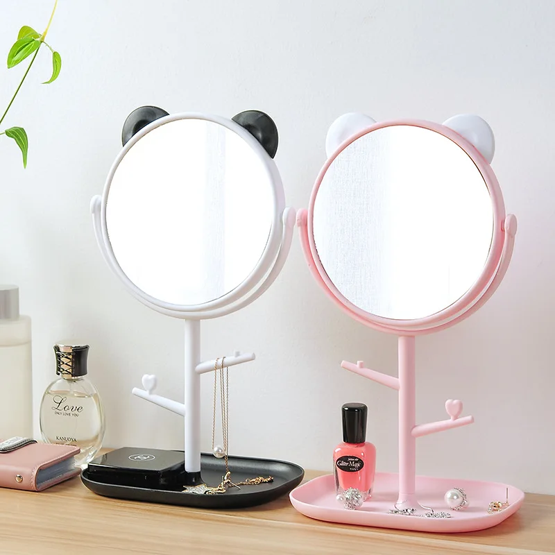 Creative HD Single-Sided Cat Ear Desktop Makeup Mirror Rotating Dressing Table with Lipstick & Jewelry Storage round Paper Box