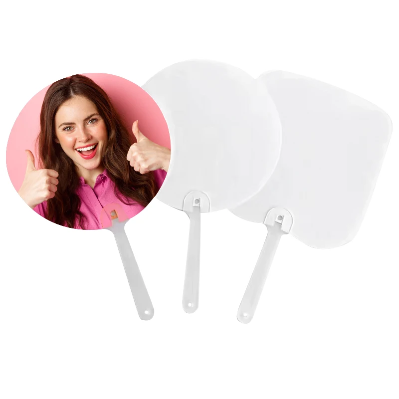 Htpmart NEW Arrival Customized DIY Sublimation Printing Blank PET Plastic Double Sides Fan Square Round Shape  Ready to SHIP