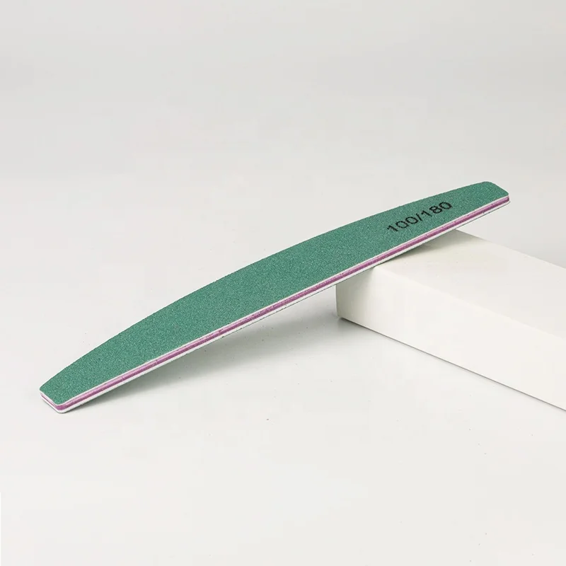 Double Side Sandpaper Premium Green Half Moon Hand Manicure Private Label 100/100 Grit Nail Files 100 180 Custom Printed