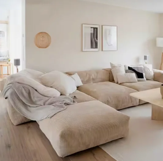 China Manufacture Sofa Couch Living Room Furniture Velvet Fabric Sofa Set Nordic Beige Creative Corner Nordic