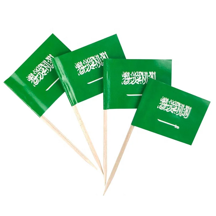 Disposable Food Grade Saudi Arabia National Flag Picks Decoration Toothpick Flag