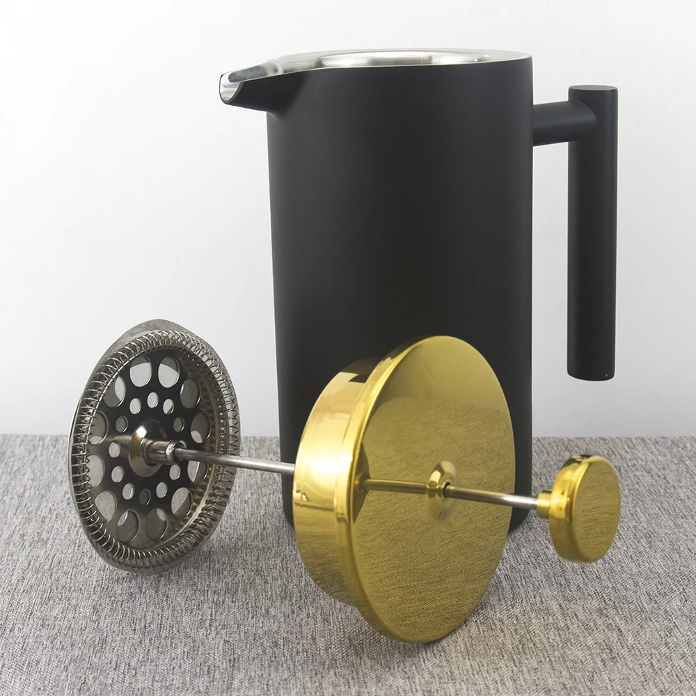 Matt Black Stainless Steel French Press Coffee Maker 18/10 Bonus Stainless Steel Screen (1000ML)