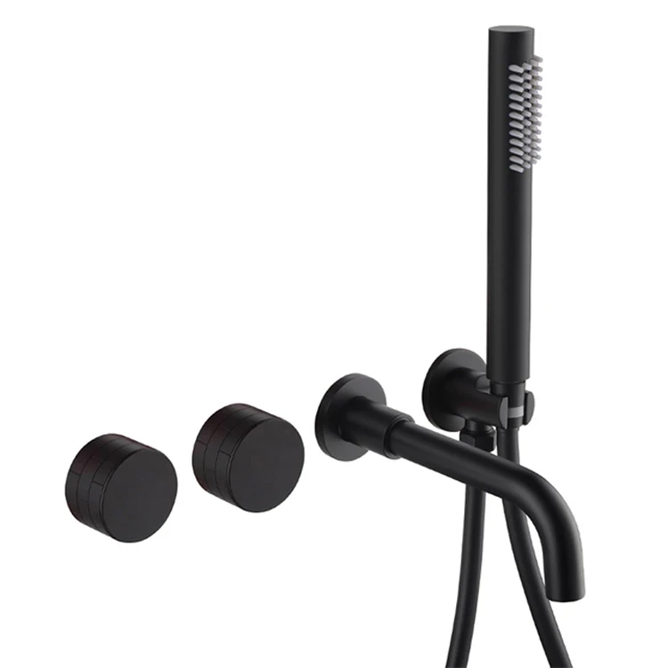 Bathroom Shower Faucet Set Black Mixer Valve Brushed Gold Solid Brass Hand Showers Bath Tub Spout Two Ways Hot Cold Mixing Kit