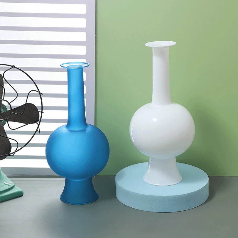 56H Retro blue vase hydroponic glass vase classical Chinese flower arrangement glass vase