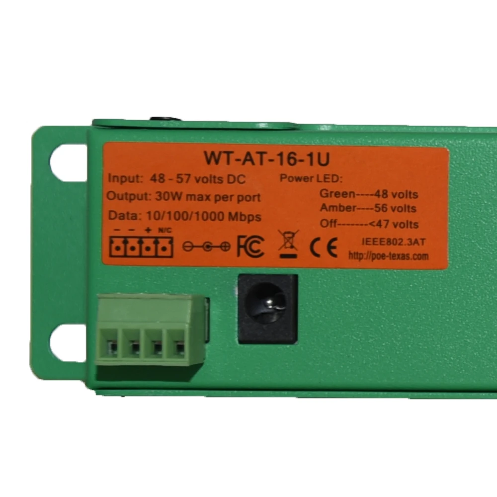 
AT-16 active poe panel 802.3af/at compliant poe injector for 16 gigabit devices from one supply 48v to 56v, 60 to 240 watts 