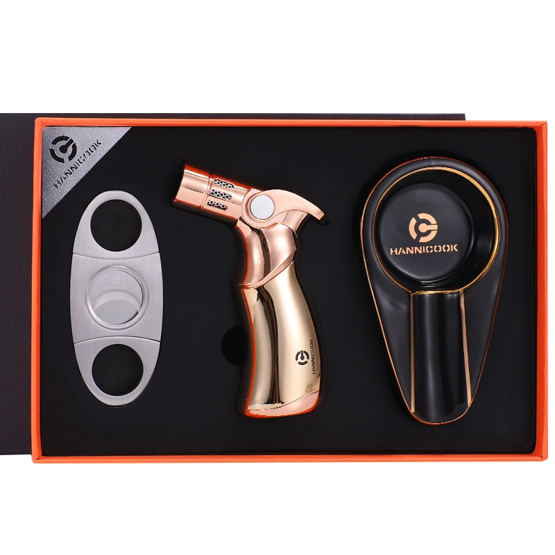 Wholesale custom logo High Quality Custom Cigar Accessories Set Cigar Cutter Lighter 3 Pcs Gift Set for Men cigar gifts set