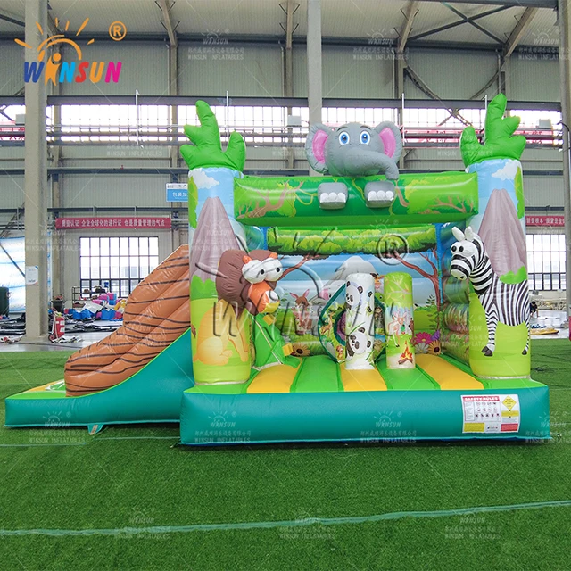 Jungle Forest Zoom Animal Inflatable Bouncer with Slide Combos Fun Outdoor Inflatable Bounce Slide for Kids