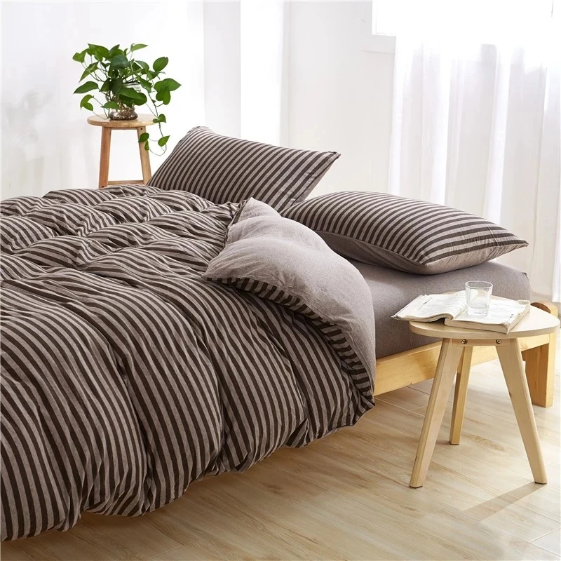 OEKO-TEX Factory Best Selling striped jersey knit 100% cotton soft bed linen bed set