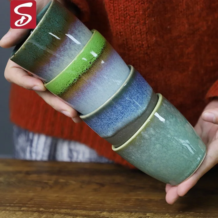 Cute Colorful Reactive Glaze Ceramic Vintage Coffee Cups Japanese Style Porcelain Tea Cup Ceramic Coffee Mug