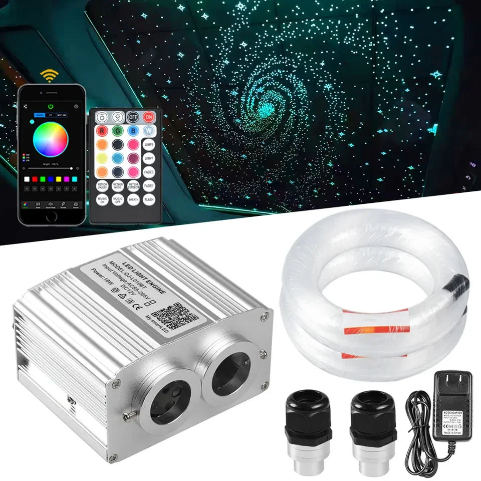 DC 12V 16W Twinkle Dual Heads Starry Ceiling Lighting Kits Bluetooth APP Music Control for Car Roof Star Kid Room Ceiling Lamp