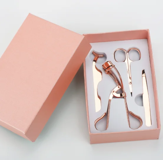 
Eyebrow Tweezers Scissors False Eyelash Applicator with Customized Packing Box Lash Curler 4Pcs Gold Eyelash Curler Set 