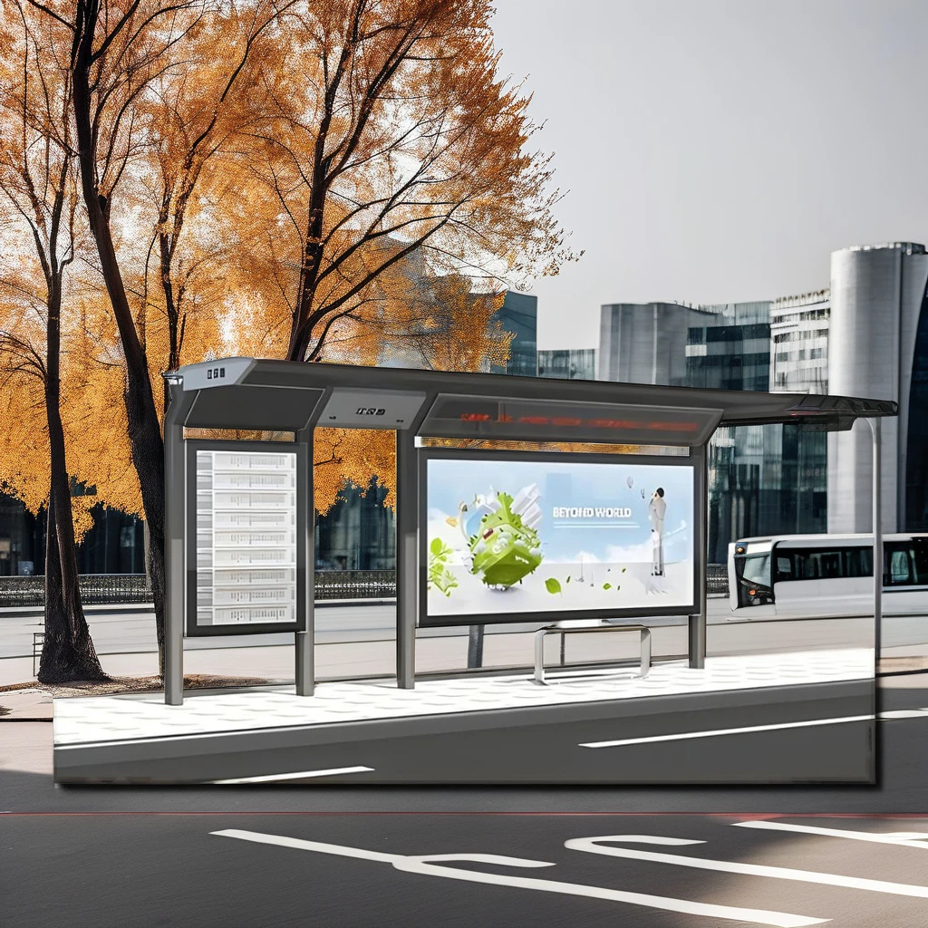 Custom Modern Smart LED Light Box Bus Stop Shelter Outdoor Waterproof Metal Structure with Low Power Steel & Aluminum Frame