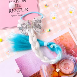 2022 Fro zen Princess Hair Accessories Sequin Glitter Bow Hair Rope Girl Braided Pigtail Wig Hair Tie