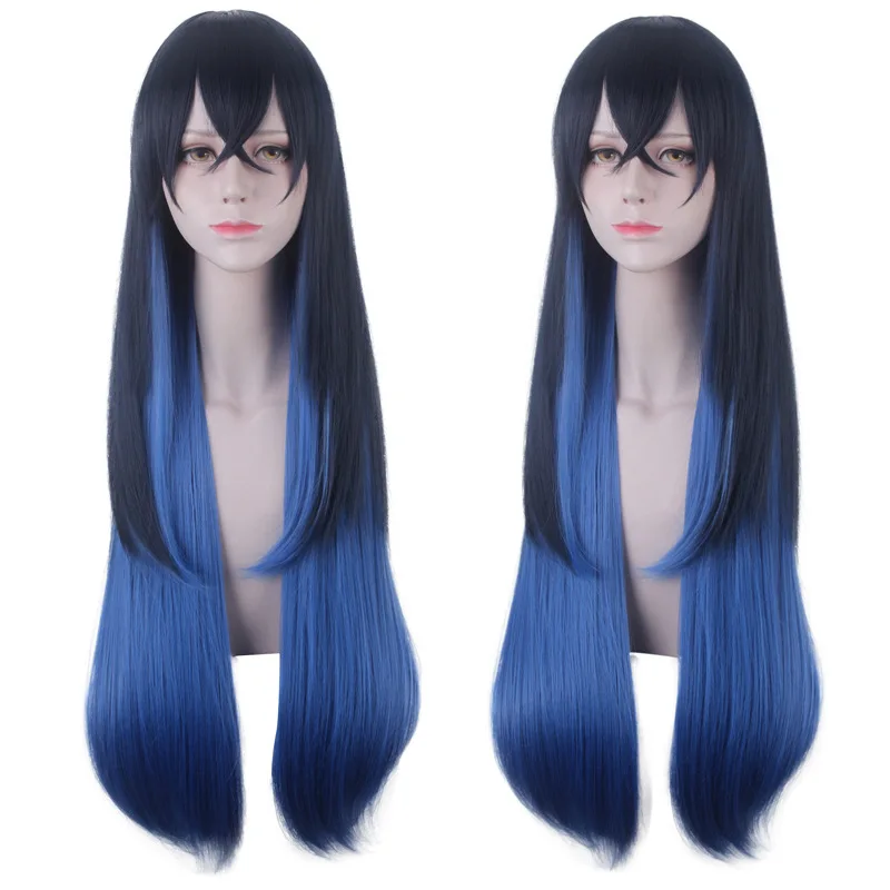 Modernfairy Anime Halloween Wig Blue for Cosplay Party Synthetic Layered Long Hair Wigs with Bangs
