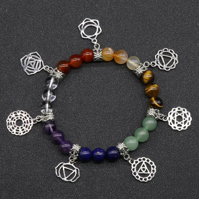 Wholesale 7 chakra natural crystal stone bracelet yoga jewelry crystal agate colorful bracelet