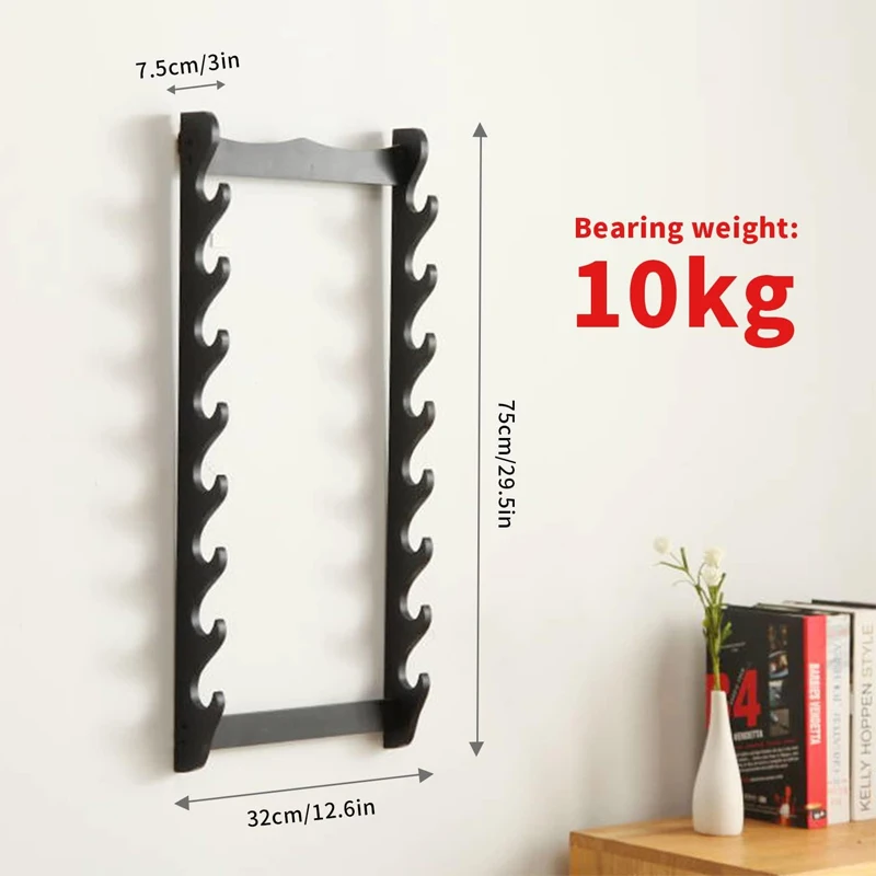 Black Samurai Sword Stand for Katana Wakizashi Sword Flute Fishing Rods 8-Tier Holder Wall Display Sword Rack