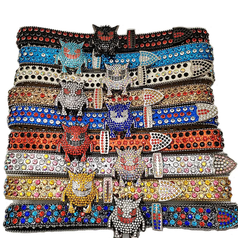 New Skull Diamond Crystal Belt Western Cowgirl Rhinestone BB Simon Studded diamond PU leather Belt for Men Skull Rhinestone Belt