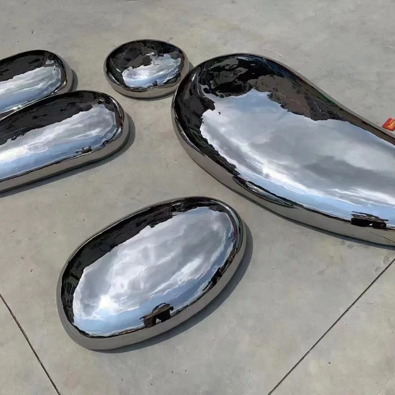 Mirror Polished Abstract Stainless Steel Cobblestone Egg Sculpture Polished Metal stainless steel cobblestone  sculpture