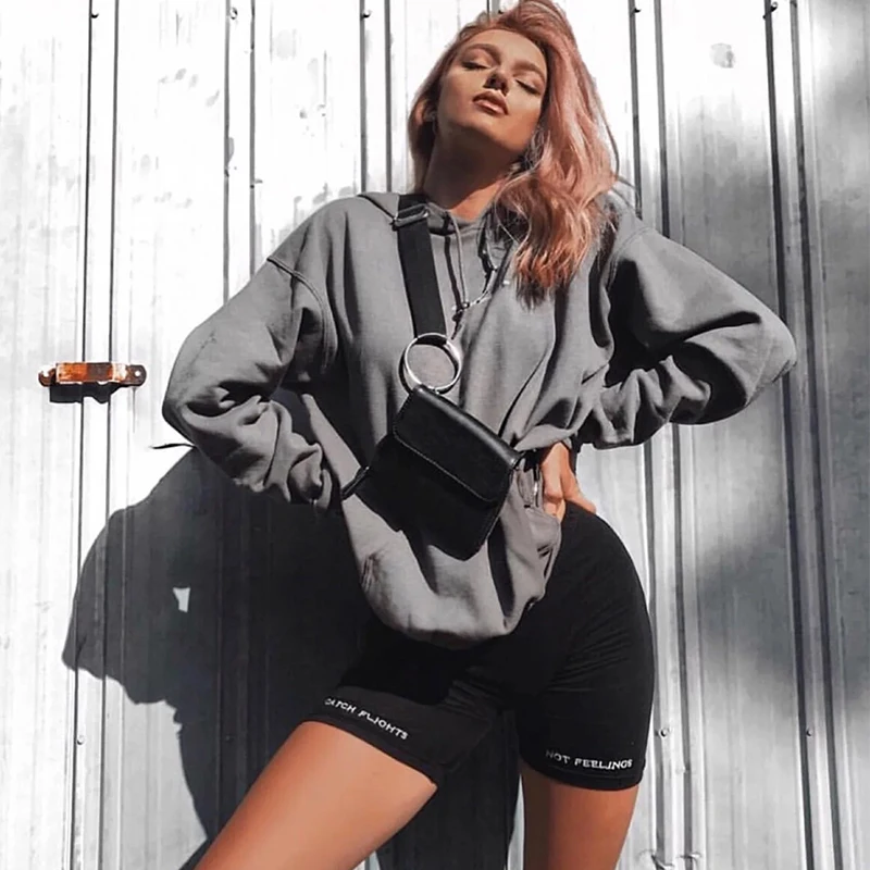 Summer biker shorts 2020 women elastic waist skinny fitness korean casual sexy Letter print black shorts pantalones black