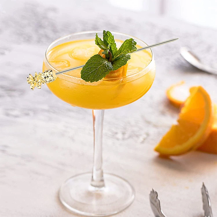 Customized Design Cocktail Picks Reusable Garnish Stick Stainless Steel Martini Olive Picks for Bar Barbecue Fruit