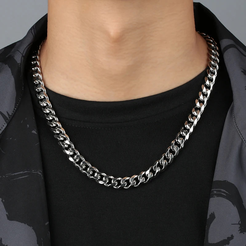 Cubanas Six-Sided Milled Rope Chain Silver Plated Alloy Jewelry Unisex Hip Hop Titanium Steel Cuban Necklace