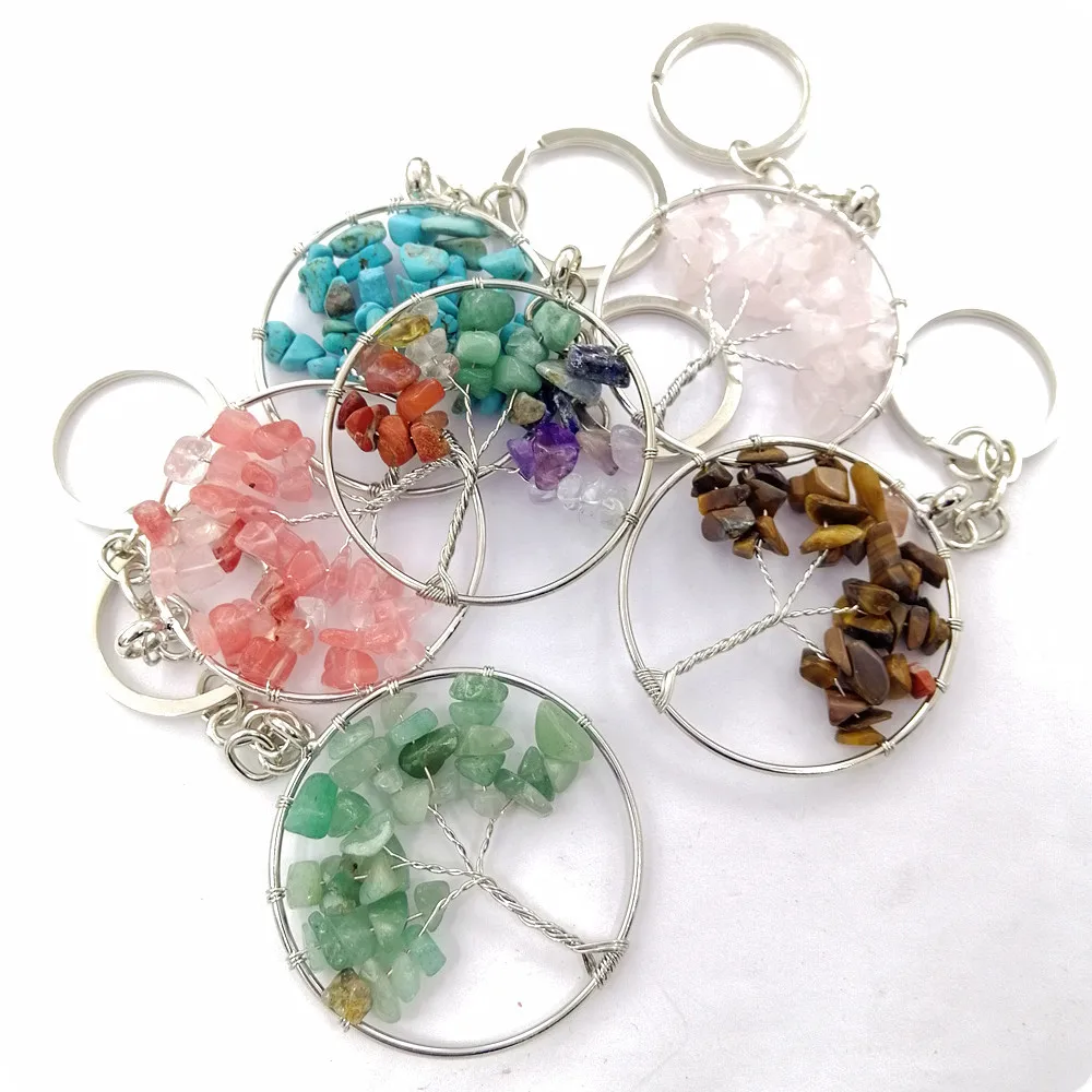 Die cutting printing mosaic natural crushed stone tree life jewelry art craft crystal key chain