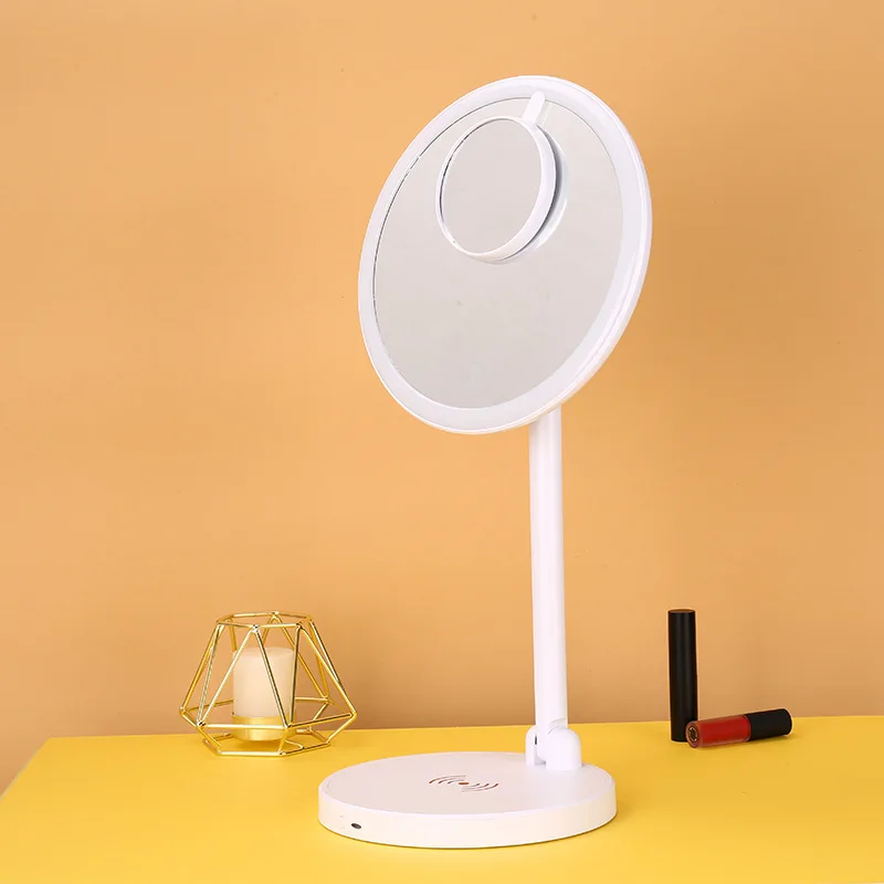 Multifunctional Desktop LED Makeup Mirror Custom Smartphone Wireless Charging Makeup Mirror