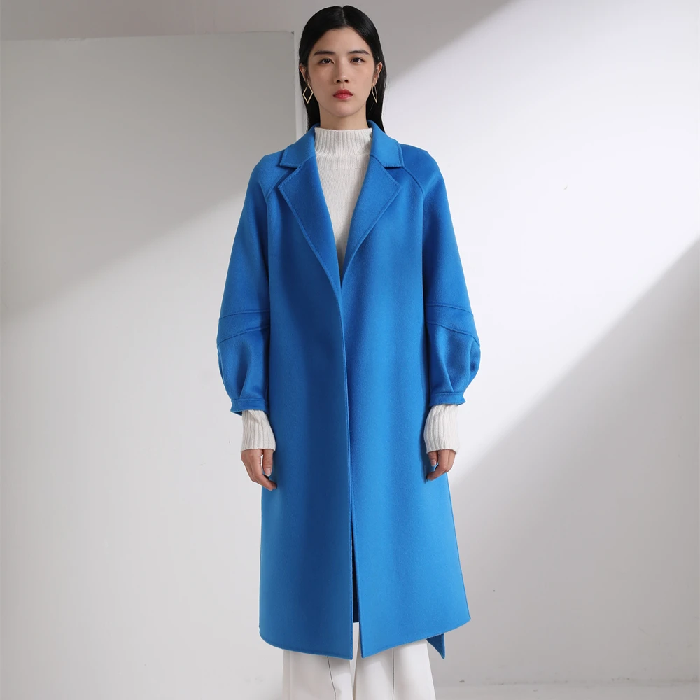 manufacture customized winter trench coat handmade double faced  notched collar wool cashmere coat for woman