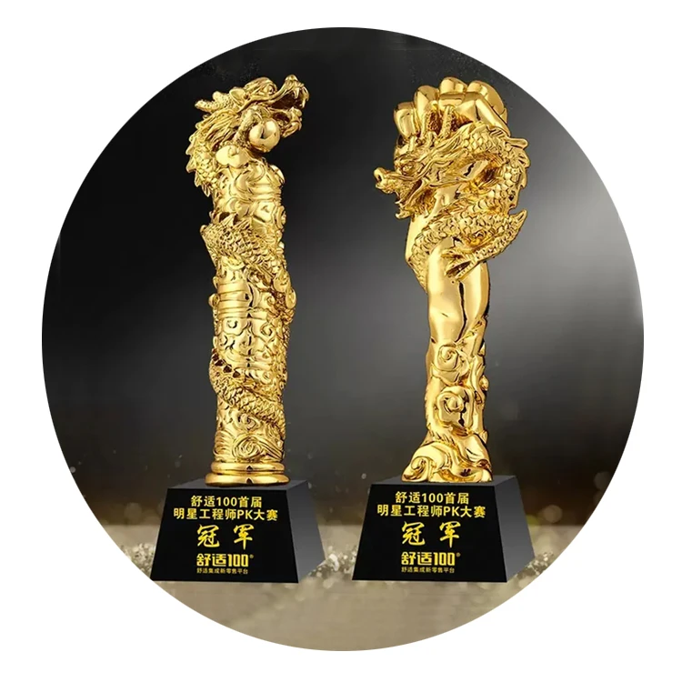 Polyn Golden Sport Star Dragon Fist Design Metal Crystal Awards Custom Resin Trophy