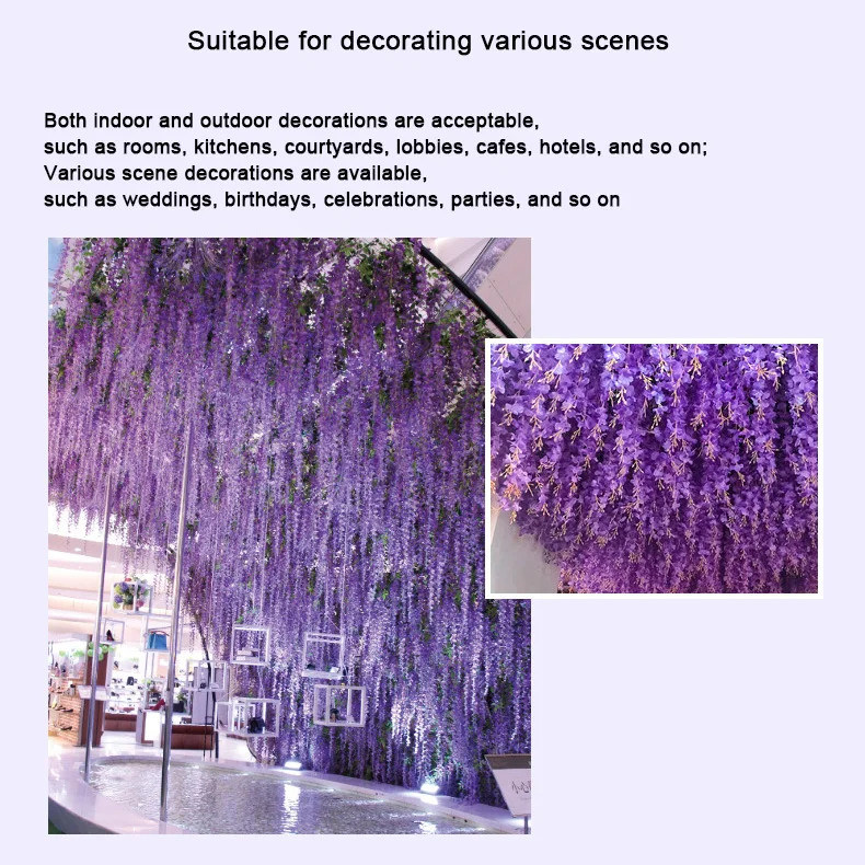Senmasine pink silk flowers hanging vines wisteria garland for garden wedding wall office home decorative