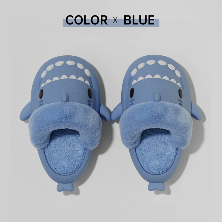 Lovely Cartoon Animal Style Winter Warm Funny Detachable Fur Insole Shark Slides Slippers