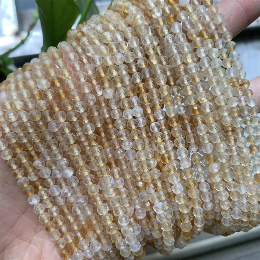 Natural Citrine Faceted Stone Beads Loose 2mm 3mm 4mm Necklace Jewelry Making Crystal
