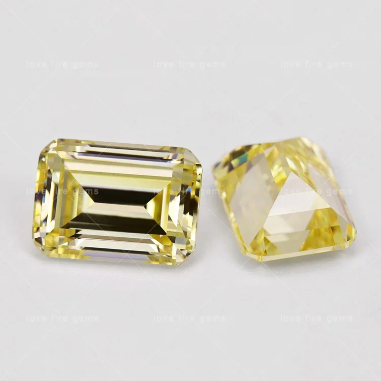 Синтетические драгоценные камни изумрудная огранка cz свободный драгоценный камень класса 5А Желтый кубический цирконий для ювелирных изделий