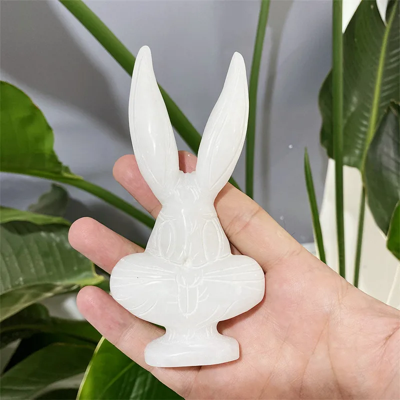 
Lovely Natural Wholesale Beautiful High Quality White Marble Jade Rabbit Carved Ornaments For Gift LSY 