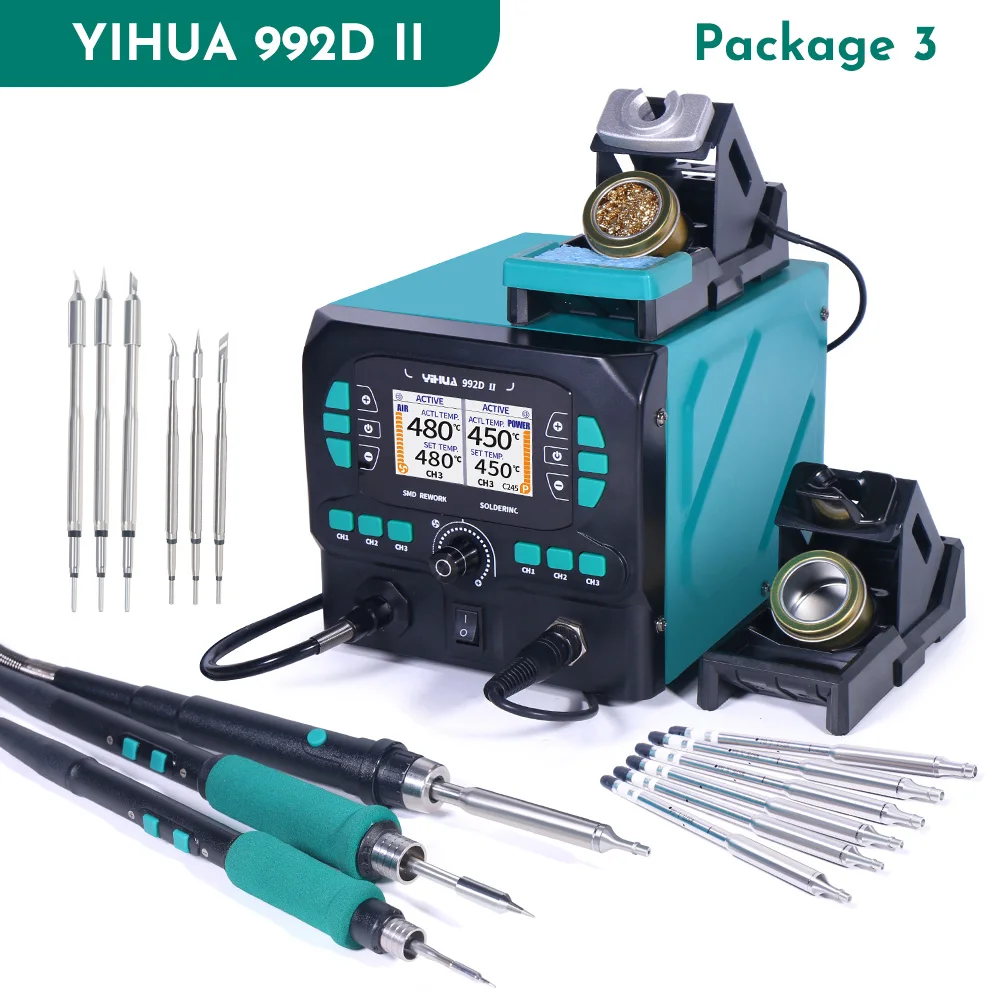 YIHUA 992D-II 2 in1 Tool Nano Hot Air Pencil Precision Soldering Rework Station and C210 Soldering Iron with Dynamic LCD Display