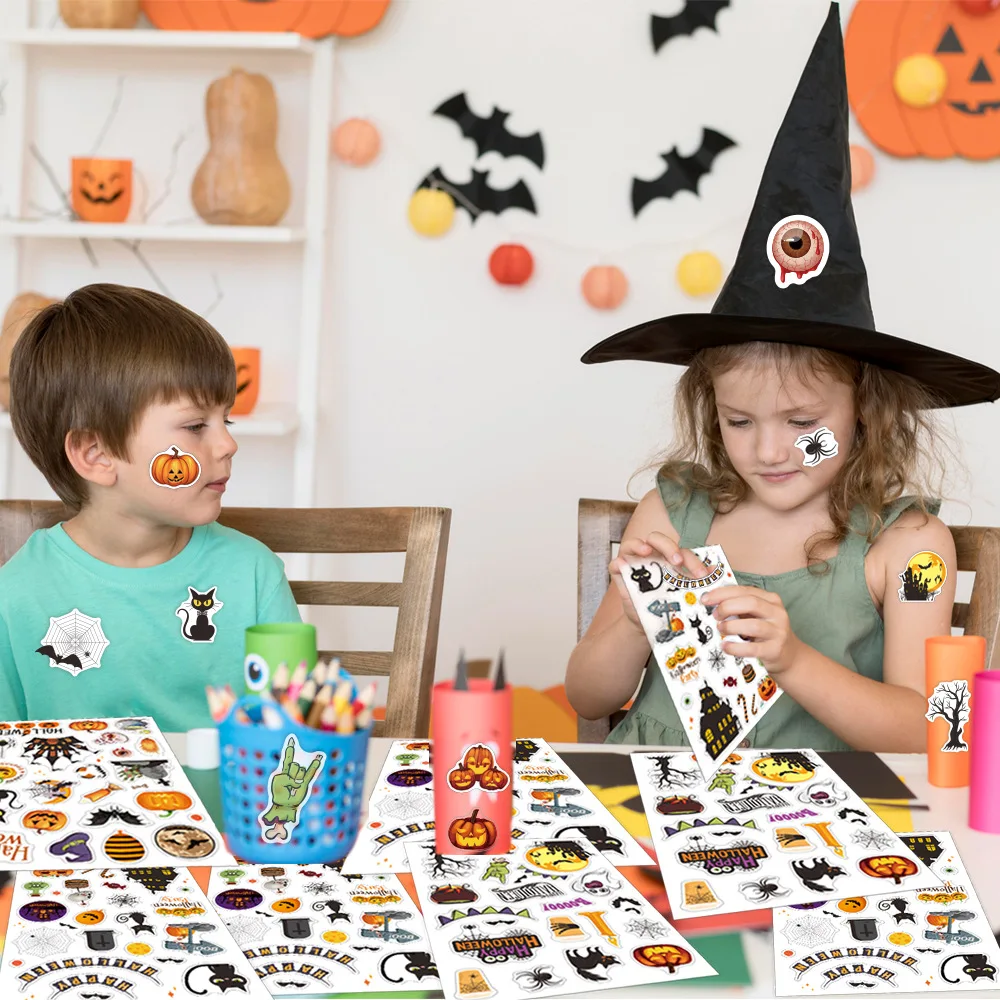 Halloween Stickers Cartoon Pumpkins Bats Vinyl Waterproof Sticker Sheets Self-Adhesive Laser Holographic Kiss cut Stickers