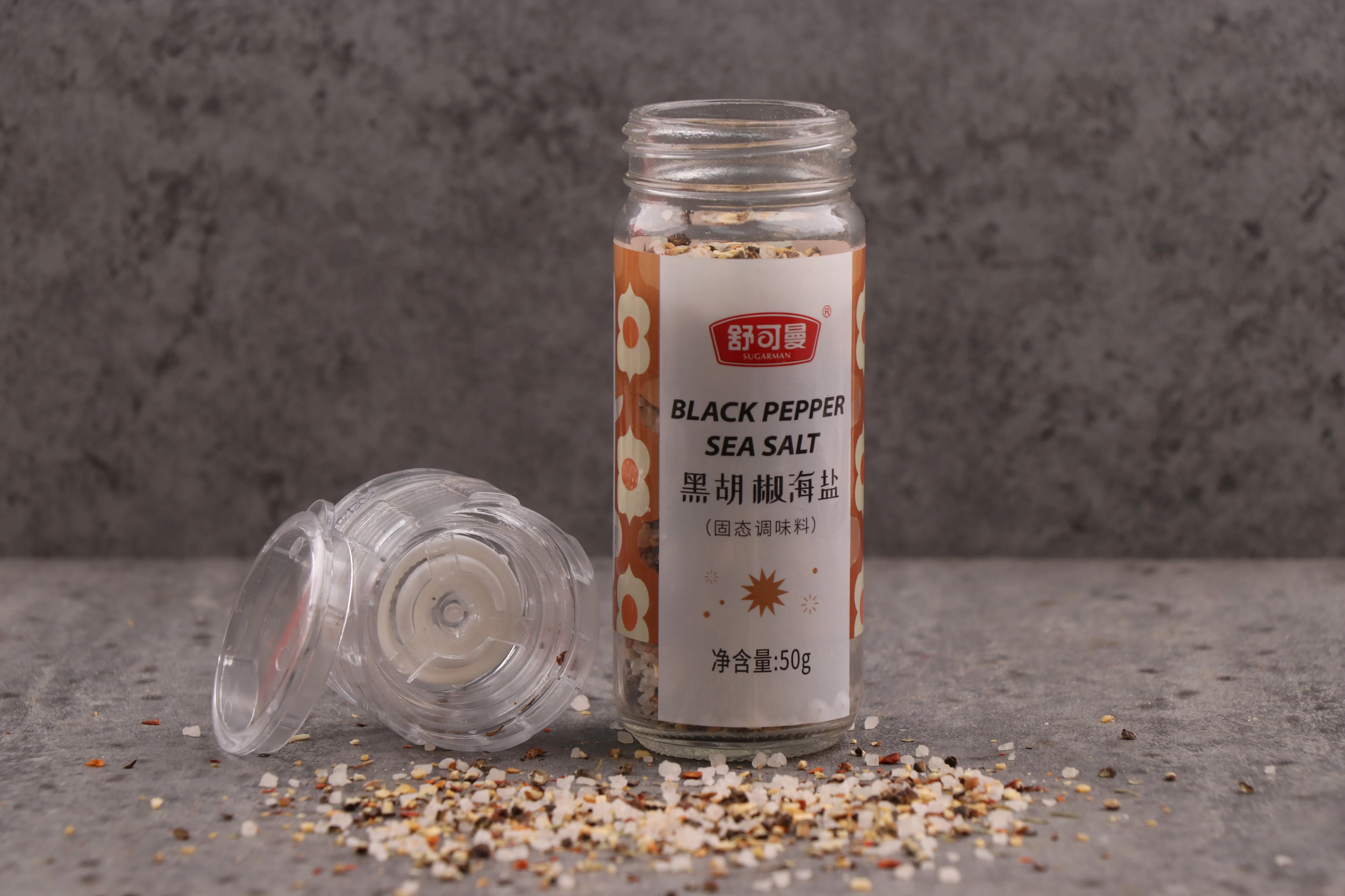 
seasoning salt Unique Shaped Black Pepper Sea Salt With Glass Bottle 