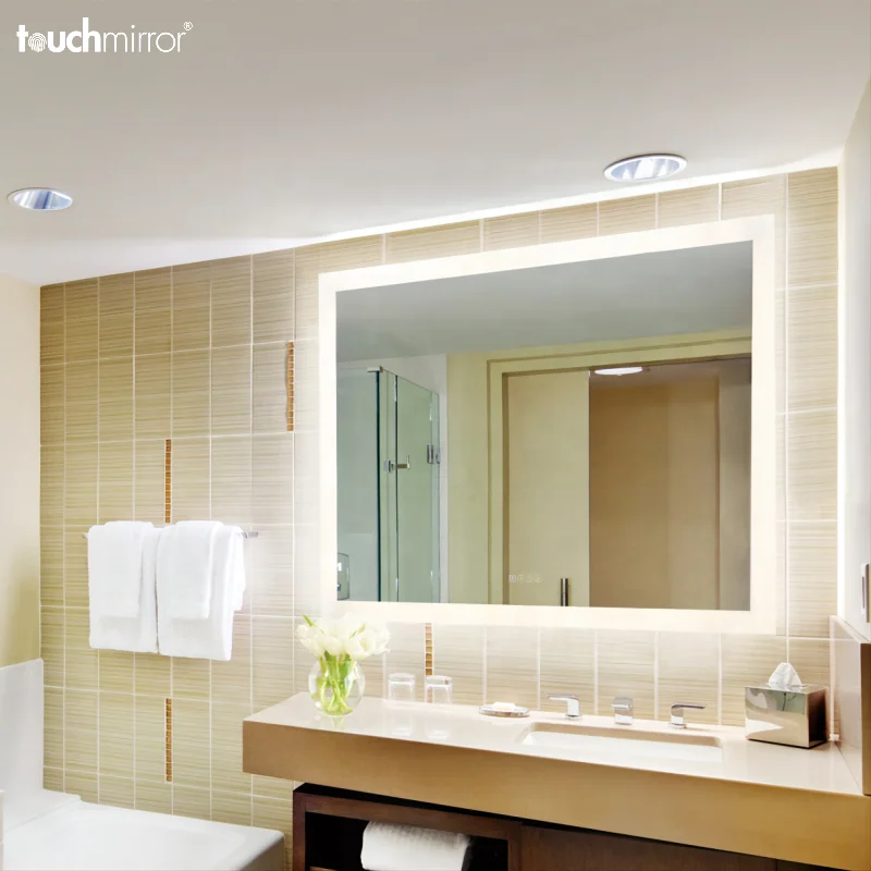 America Hotel Wall-mounted Bathroom Vanity Mirror With Demister Anti Fog Pad Light Up Mirrors