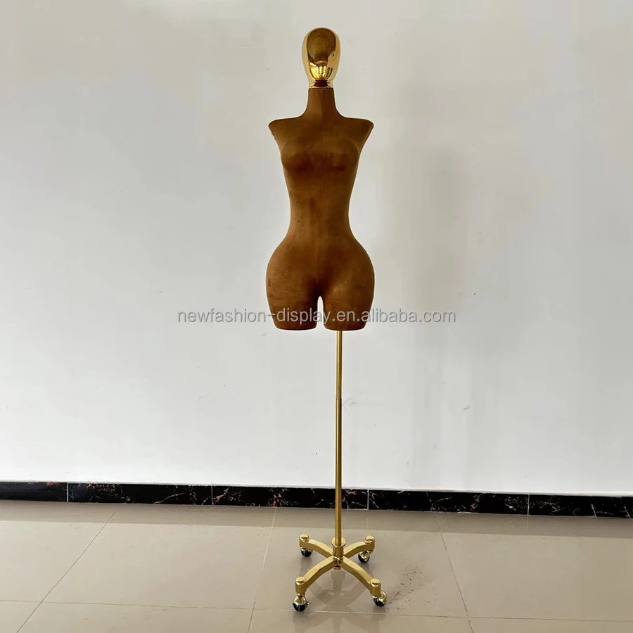 Lady Wedding Dress Plus Size Mannequins Manikin Brown Curvy Female Mannequin Fiberglass Velvet Half Body Bbl Mannequin with Leg