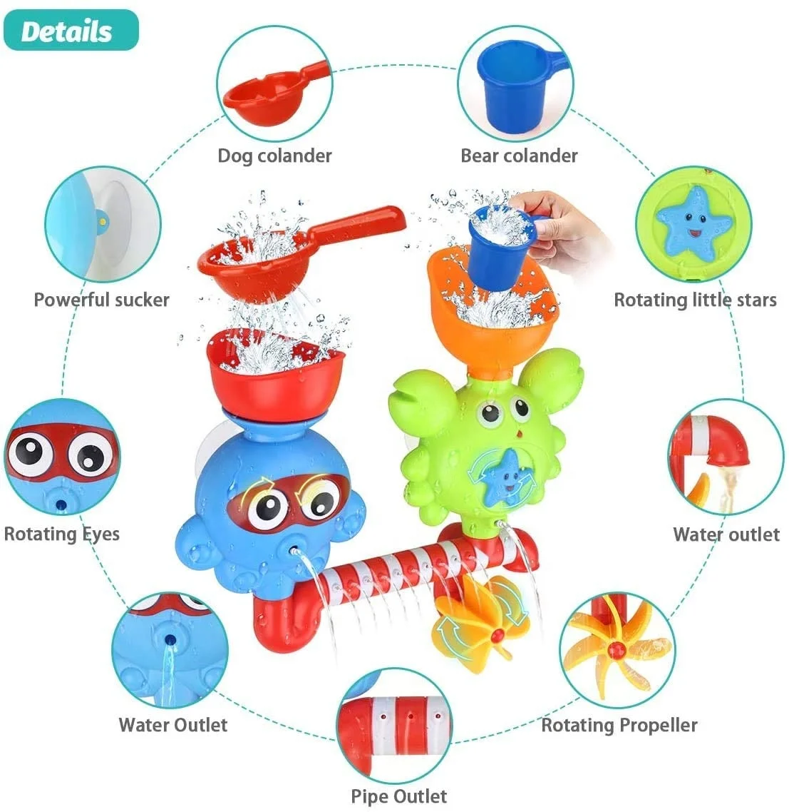 Bath Non Toxic Toys Birthday Gift Wall Toy Waterfall Fill Spin Flow Kids Bathtub Toddlers Bath Toys