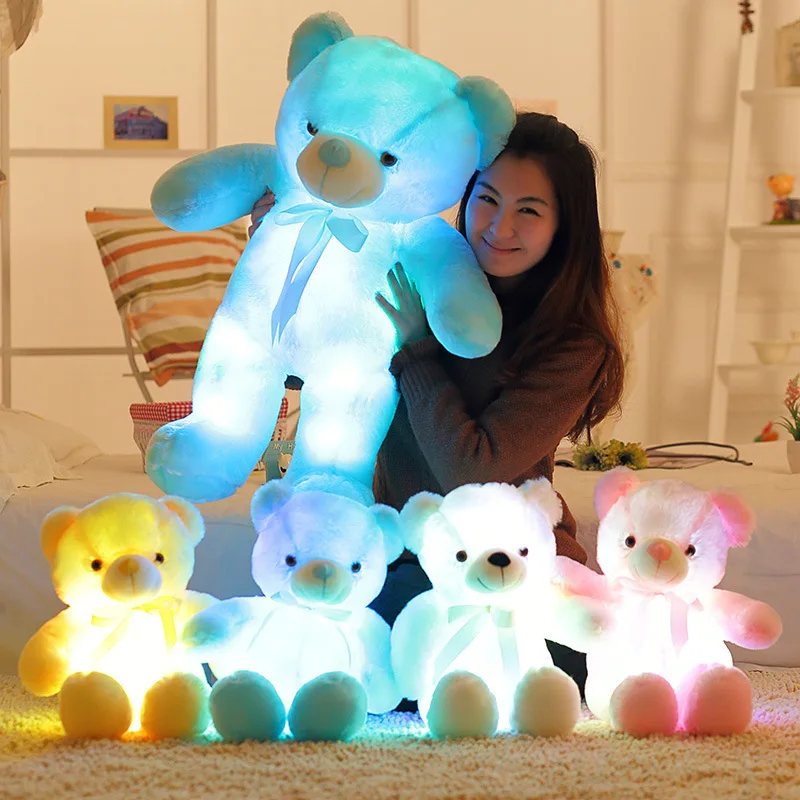 Teddy bear plush light-up toys Mini 30CM stuffed small rose teddy bears LED night light soft colorful plush toy with light