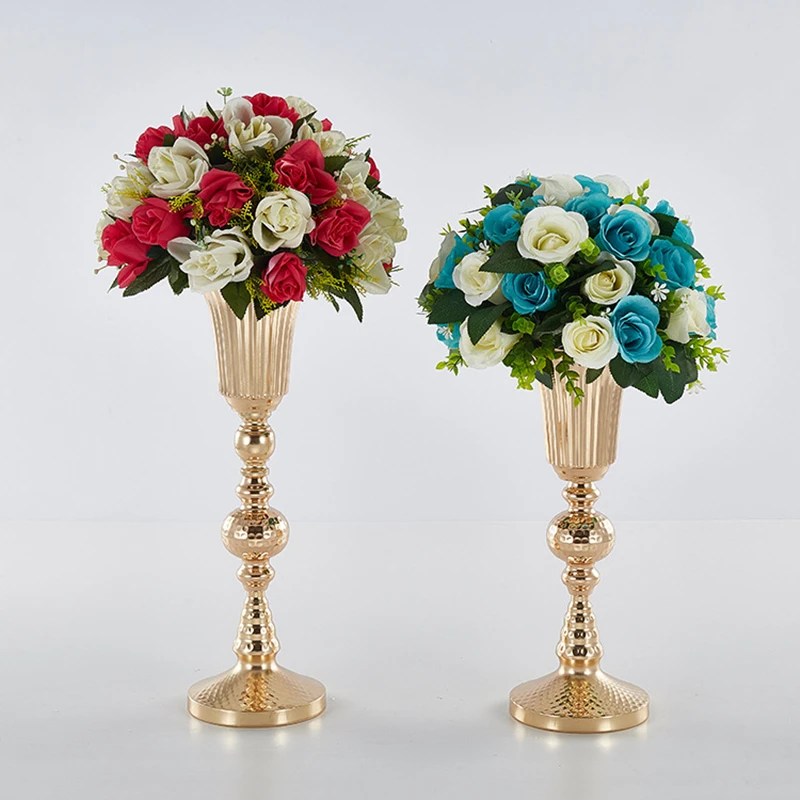 
Gold Vases Road Lead Artificial Flower Pot Flower Column Stand Wedding Table Centerpieces For Christmas Home Decor 