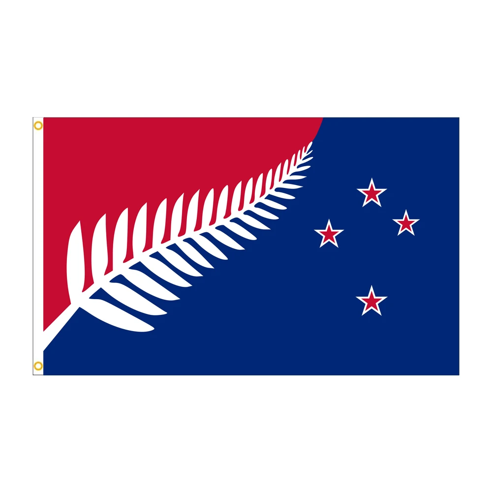 Silver Fern New Zealand Flag With 4 Stars Red White Blue 3X5 FT