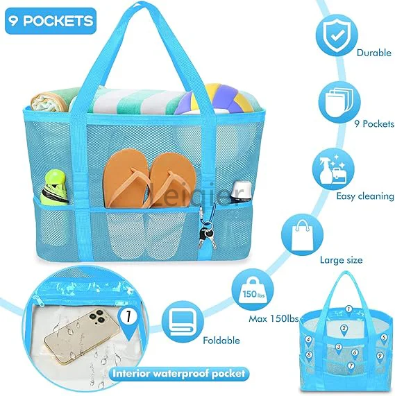 Custom Logo Mesh Beach Bag Waterproof waterproof Tote Bags Swimming Pool Bag Cruise Beach Essentials